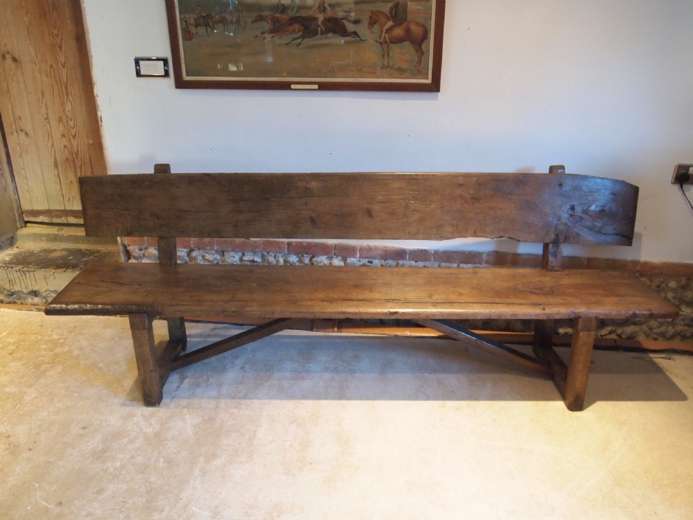 Bench settle pew refectory Rare primitive George II Oak c1720 View XIII