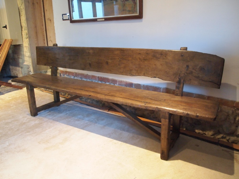 Bench settle pew refectory Rare primitive George II Oak c1720 View XV
