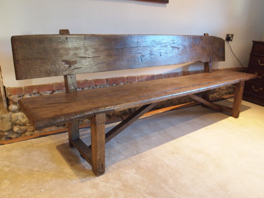 Bench settle pew refectory Rare primitive George II Oak c1720 View XVI