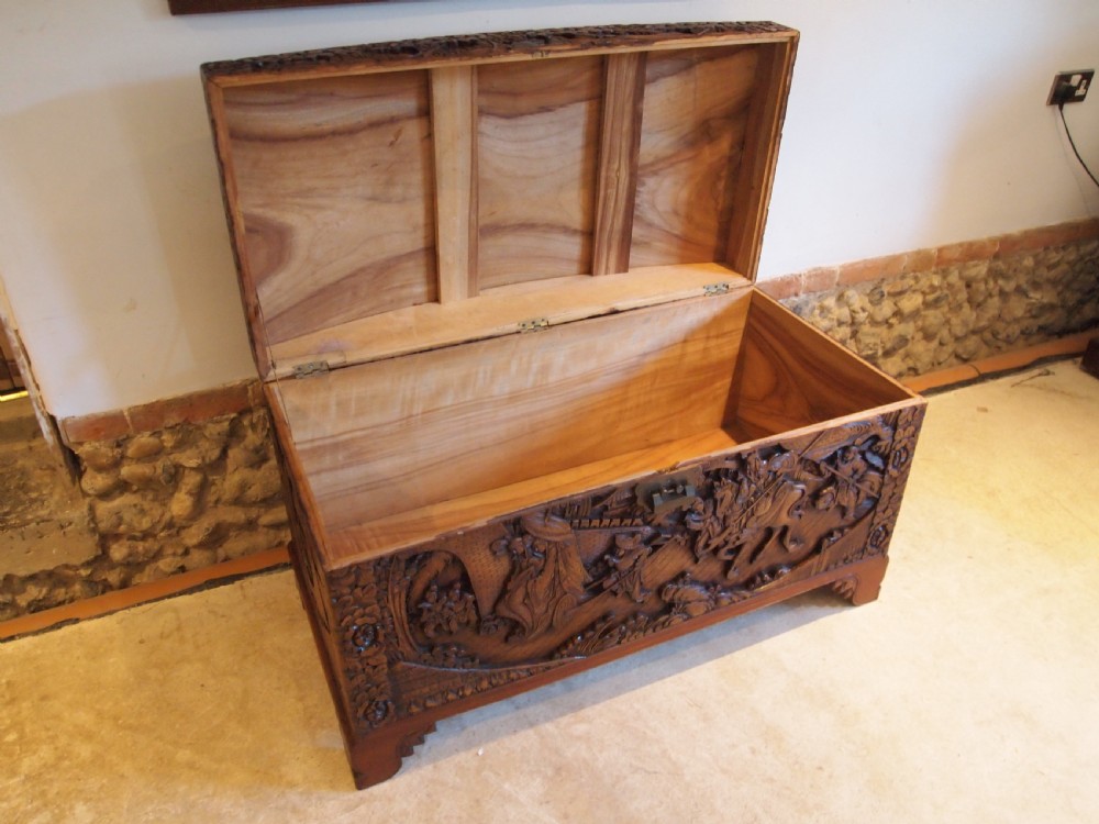 Chest trunk coffer blanket box Camphorwood Chinese carved c1910 View III
