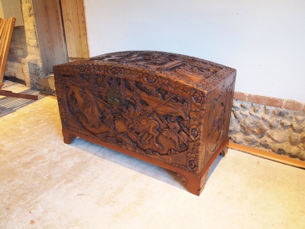 Chest trunk coffer blanket box Camphorwood Chinese carved c1910 View IV