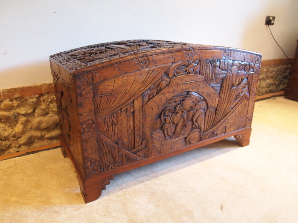 Chest trunk coffer blanket box Camphorwood Chinese carved c1910 View V