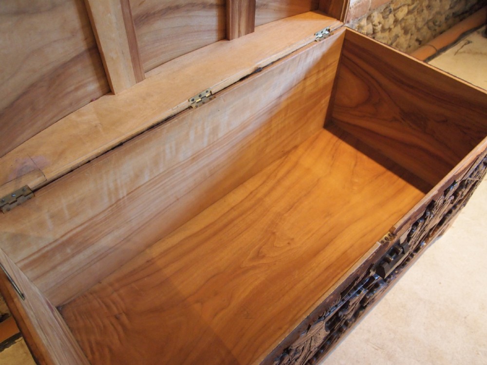 Chest trunk coffer blanket box Camphorwood Chinese carved c1910 View VII