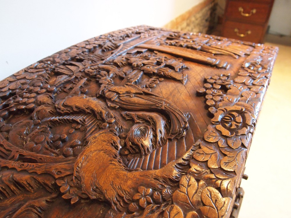 Chest trunk coffer blanket box Camphorwood Chinese carved c1910 View X