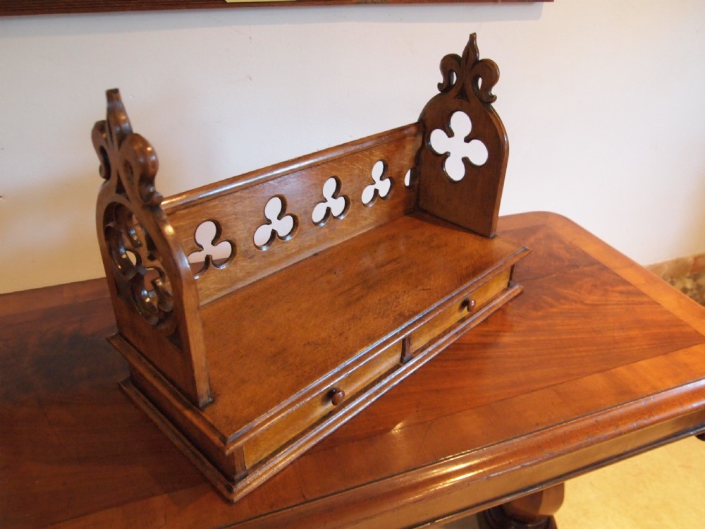 Bookcase book trough Arts and Crafts Oak Gothic Pugin c1880 View VIII