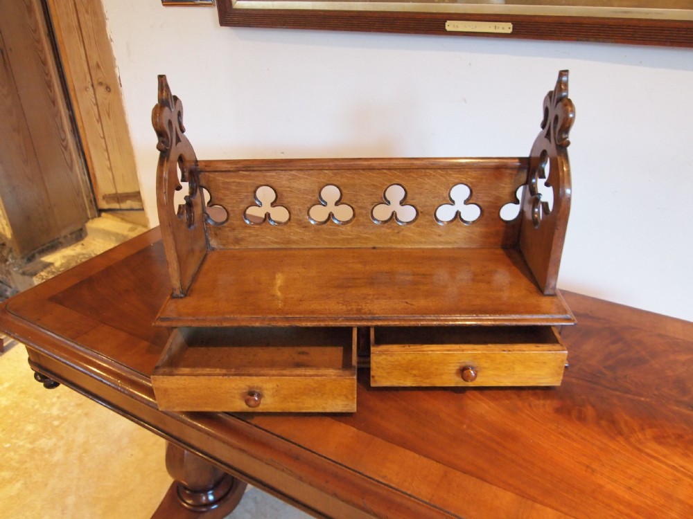 Bookcase book trough Arts and Crafts Oak Gothic Pugin c1880 View X