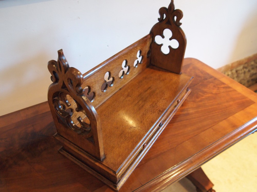 Bookcase book trough Arts and Crafts Oak Gothic Pugin c1880 View XI