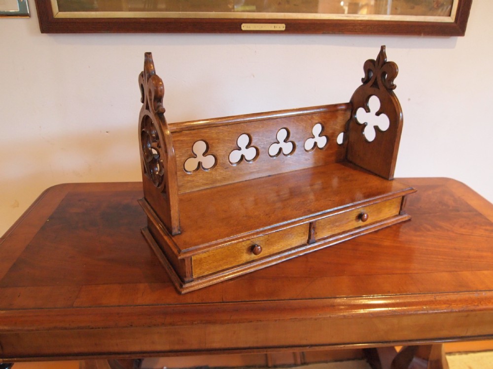 Bookcase book trough Arts and Crafts Oak Gothic Pugin c1880 View XII