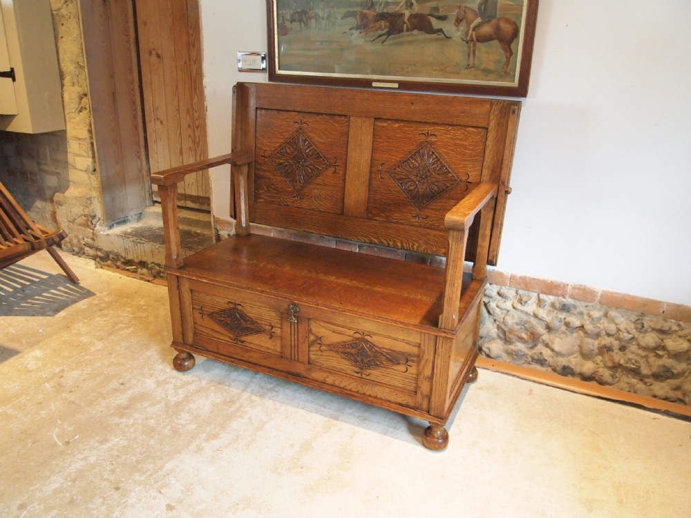 Bench settle pew Monks bench table Oak c1900 View II