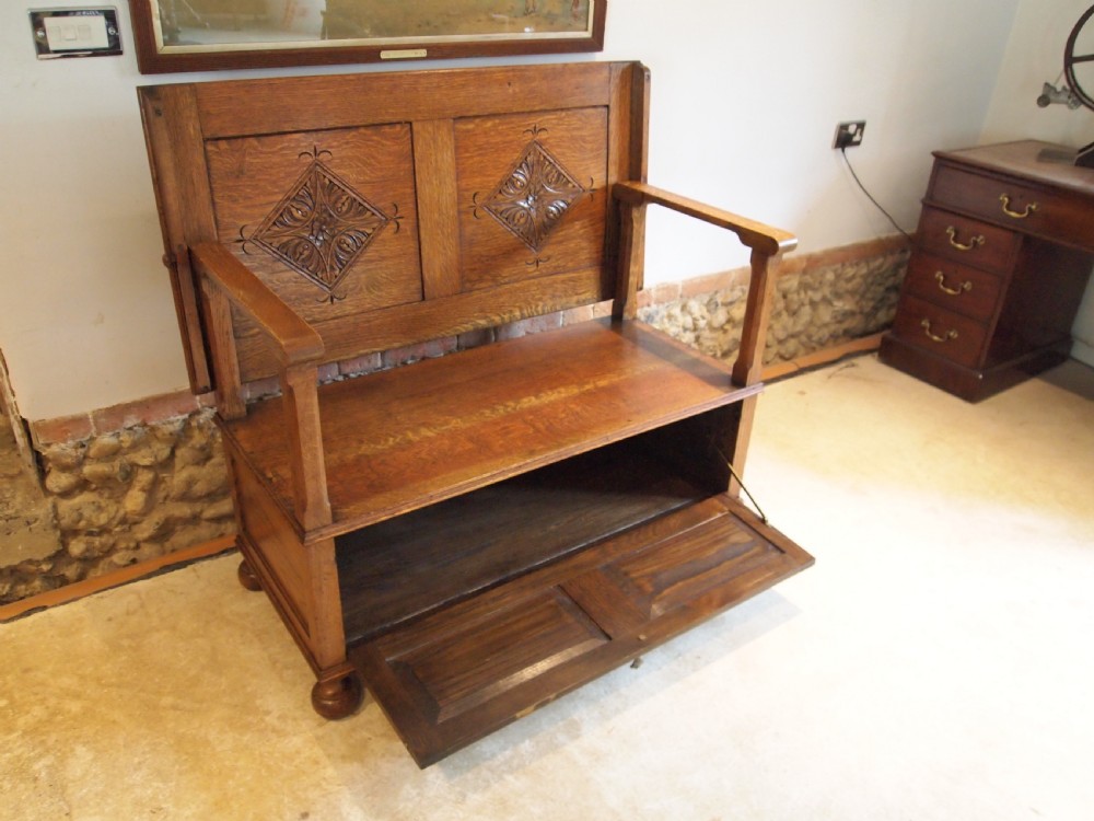 Bench settle pew Monks bench table Oak c1900 View III