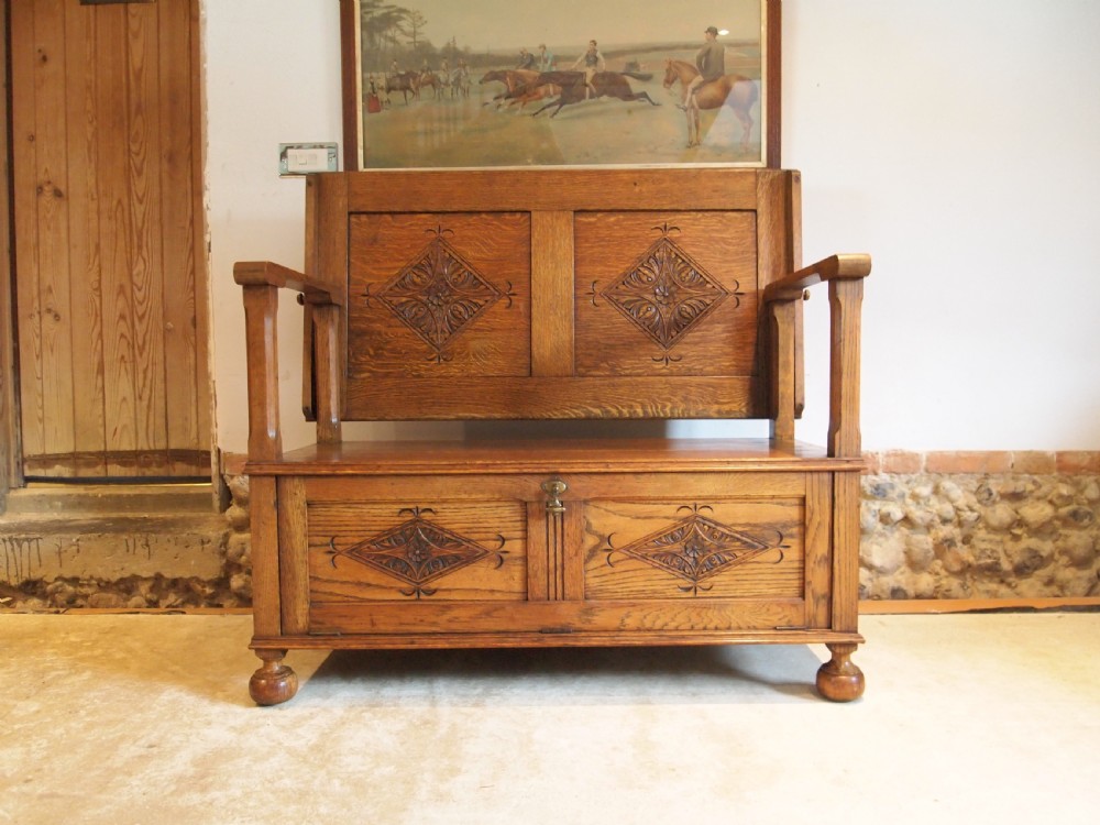 Bench settle pew Monks bench table Oak c1900 View VI