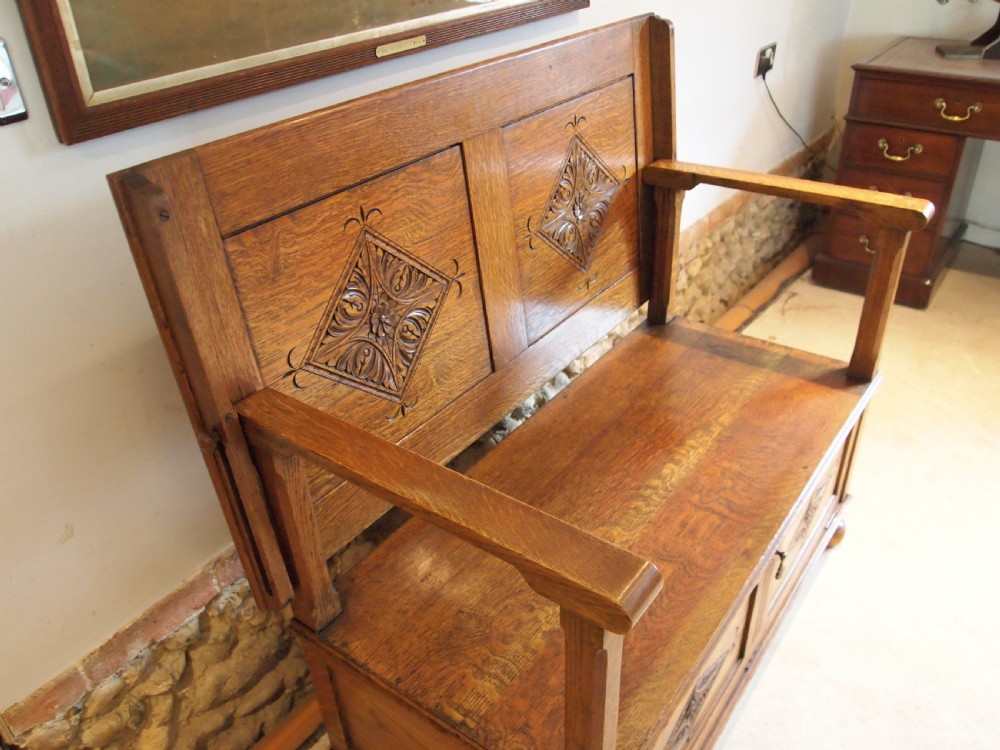 Bench settle pew Monks bench table Oak c1900 View XI