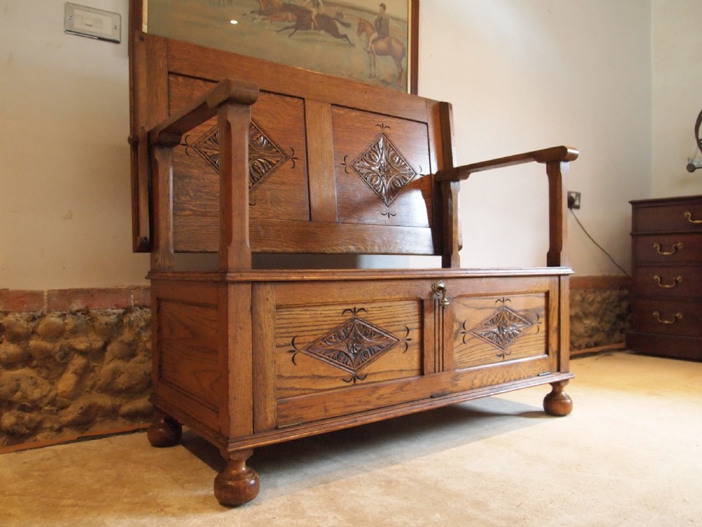 Bench settle pew Monks bench table Oak c1900 View VIII