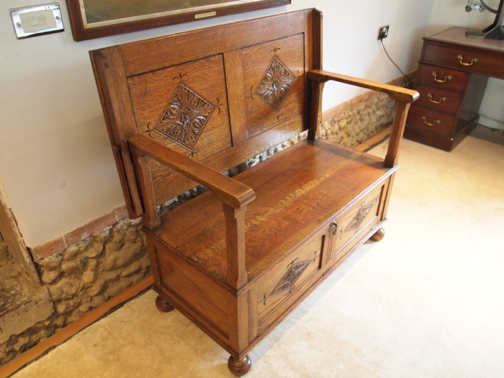Bench settle pew Monks bench table Oak c1900 View IX