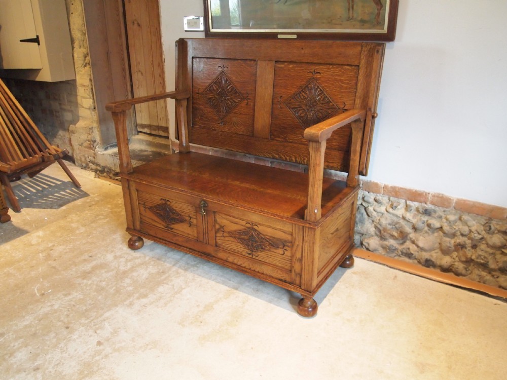 Bench settle pew Monks bench table Oak c1900 View XI