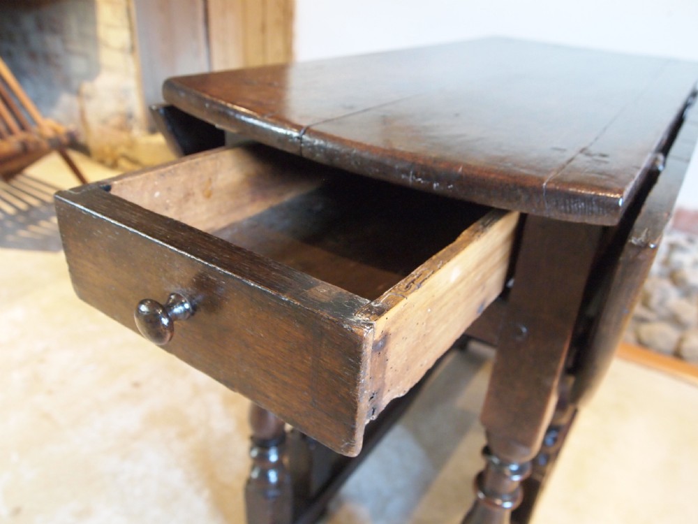 Table Charles II Oak small cottage gate-leg dining refectory c1680 View XI