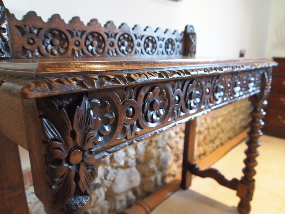 Table hall lamp console fine Victorian carved Oak c1890 View II