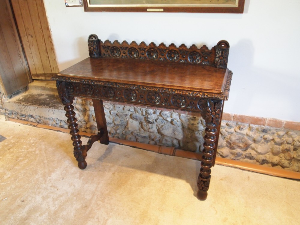 Table hall lamp console fine Victorian carved Oak c1890 View III