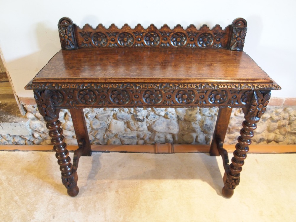 Table hall lamp console fine Victorian carved Oak c1890 View VII