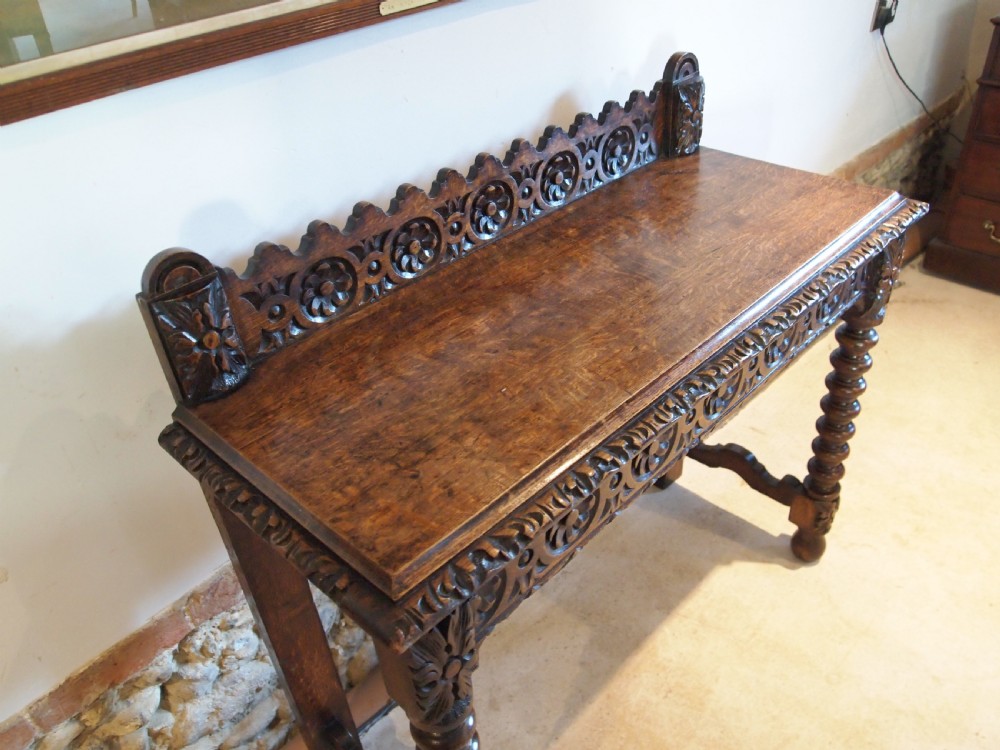 Table hall lamp console fine Victorian carved Oak c1890 View IX