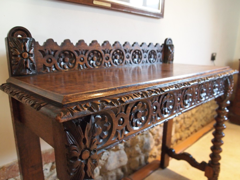 Table hall lamp console fine Victorian carved Oak c1890 View X