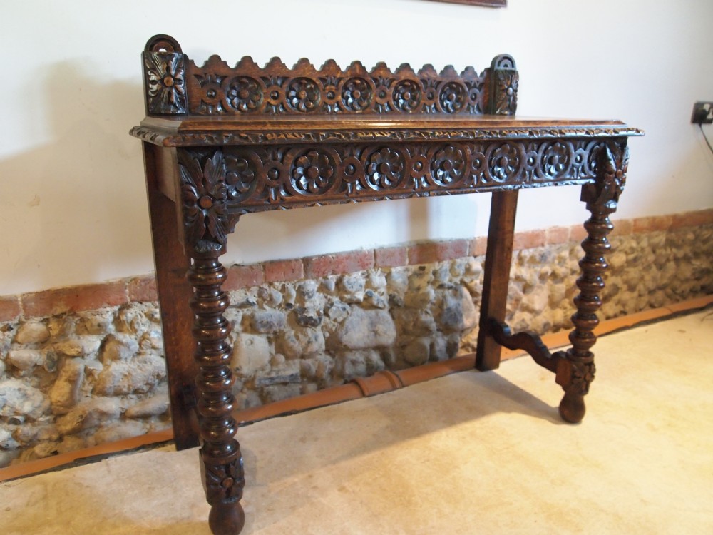 Table hall lamp console fine Victorian carved Oak c1890 View XI