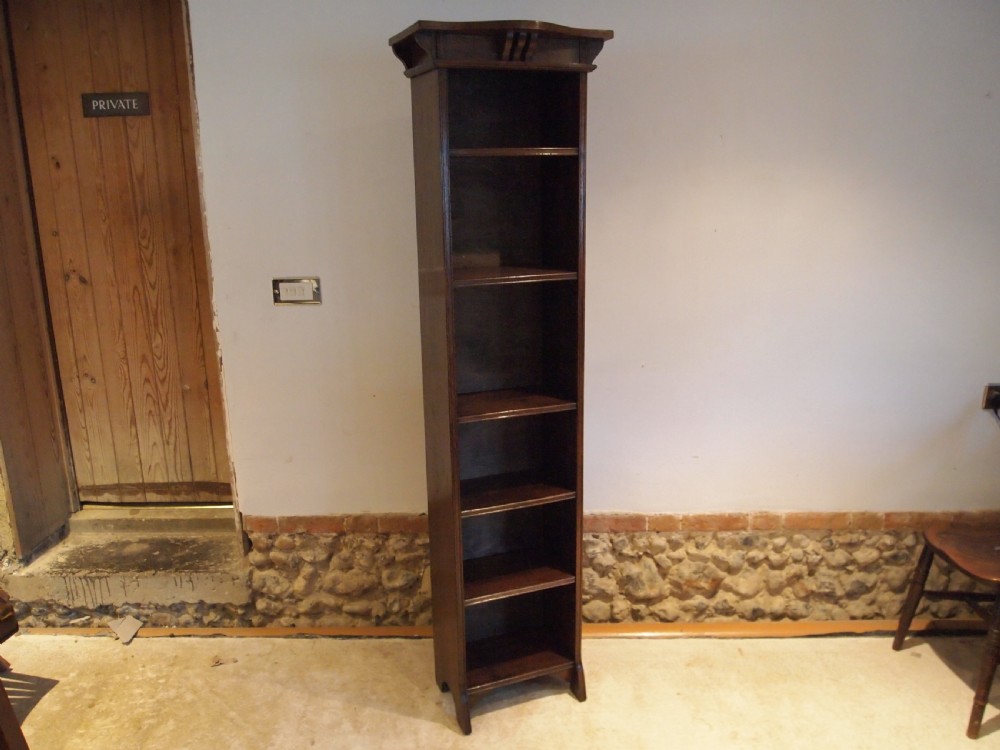 Bookcase tall slim Arts and Crafts Oak c1900