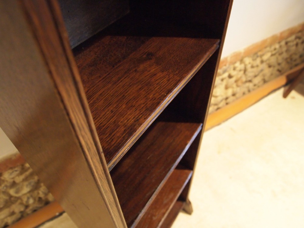 Bookcase tall slim Arts and Crafts Oak c1900 View II