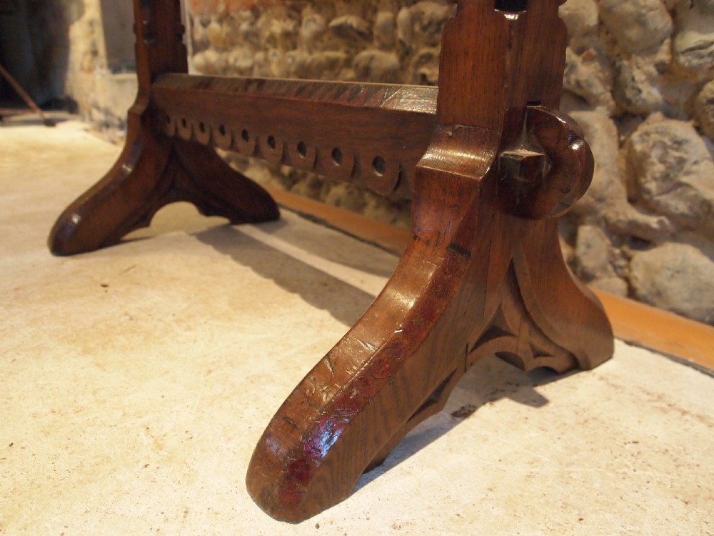 Dinner Gong rare Pugin influenced Arts and crafts Oak Gothic c1880 View V