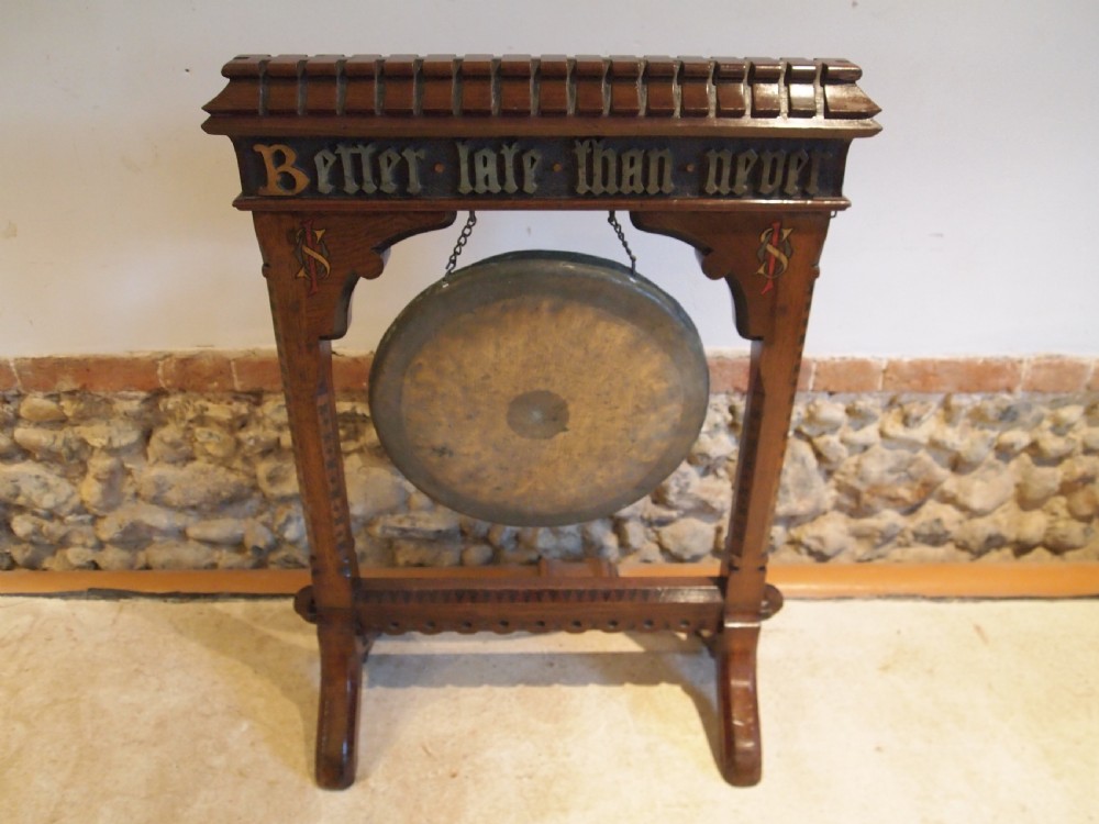 Dinner Gong rare Pugin influenced Arts and crafts Oak Gothic c1880 View VII
