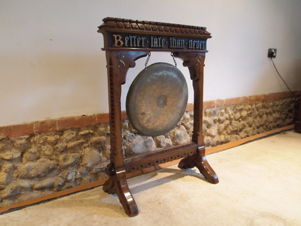 Dinner Gong rare Pugin influenced Arts and crafts Oak Gothic c1880 View VIII