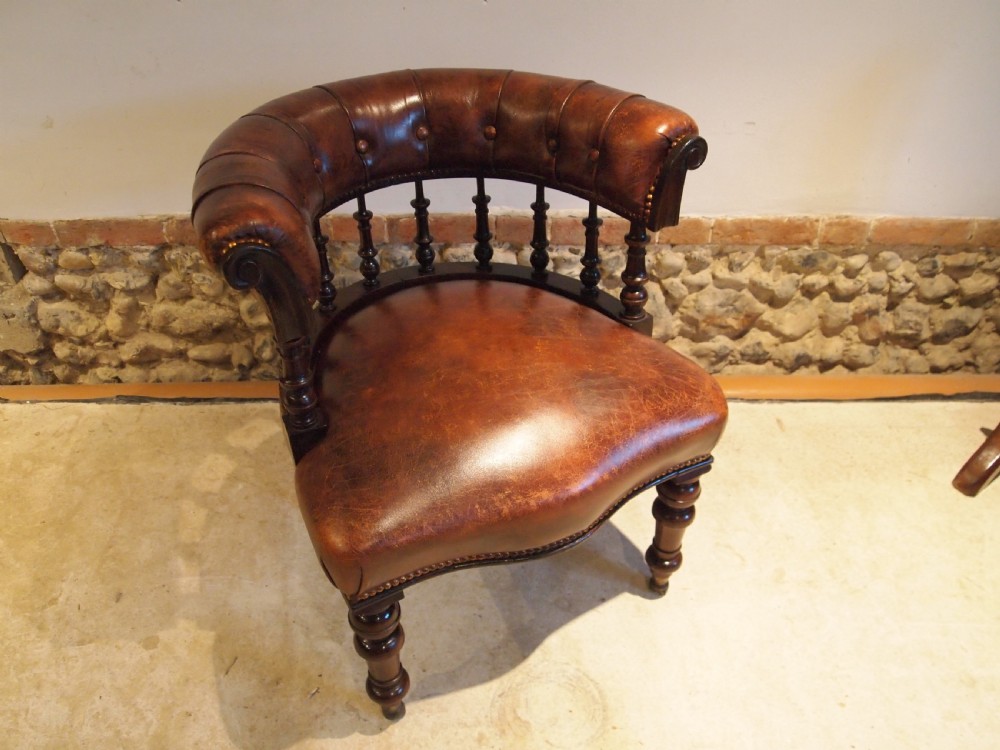 Chair stunning Chestnut leather Victorian Mahogany desk library c1850 View V