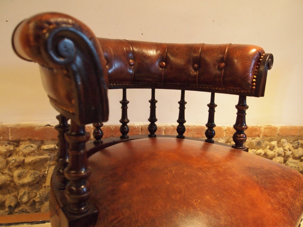 Chair stunning Chestnut leather Victorian Mahogany desk library c1850 View VII
