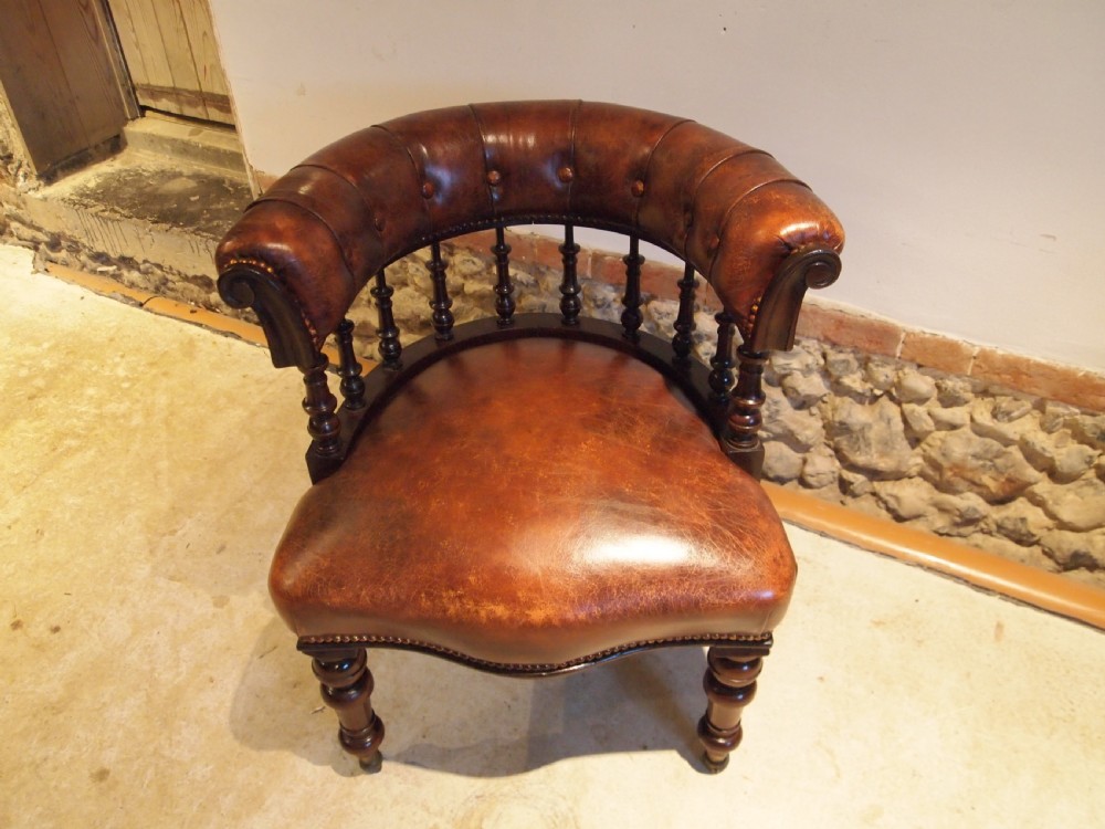 Chair stunning Chestnut leather Victorian Mahogany desk library c1850 View X