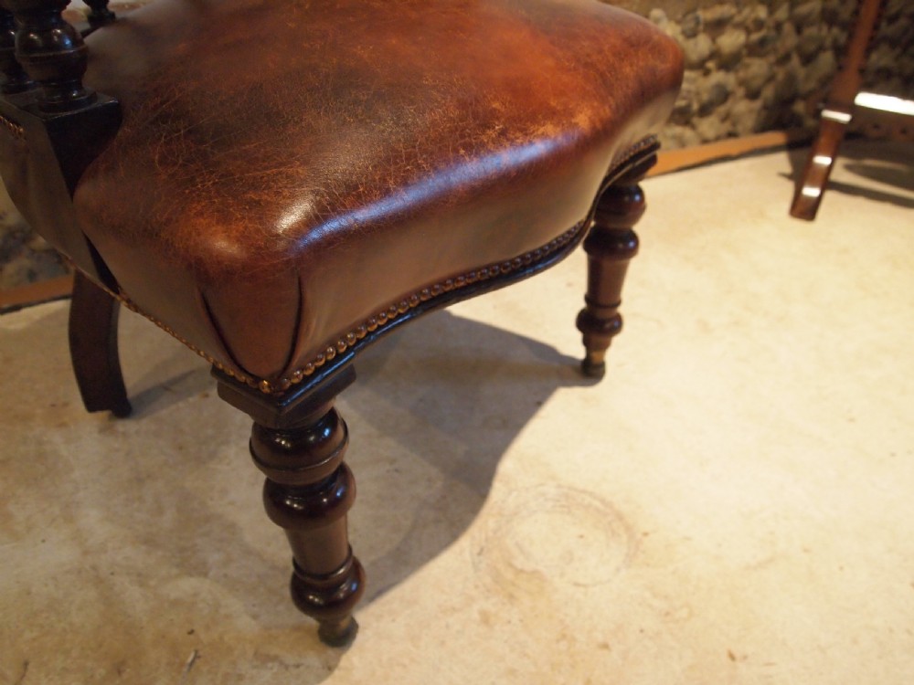Chair stunning Chestnut leather Victorian Mahogany desk library c1850 View XI