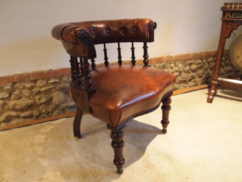 Chair stunning Chestnut leather Victorian Mahogany desk library c1850 View XII