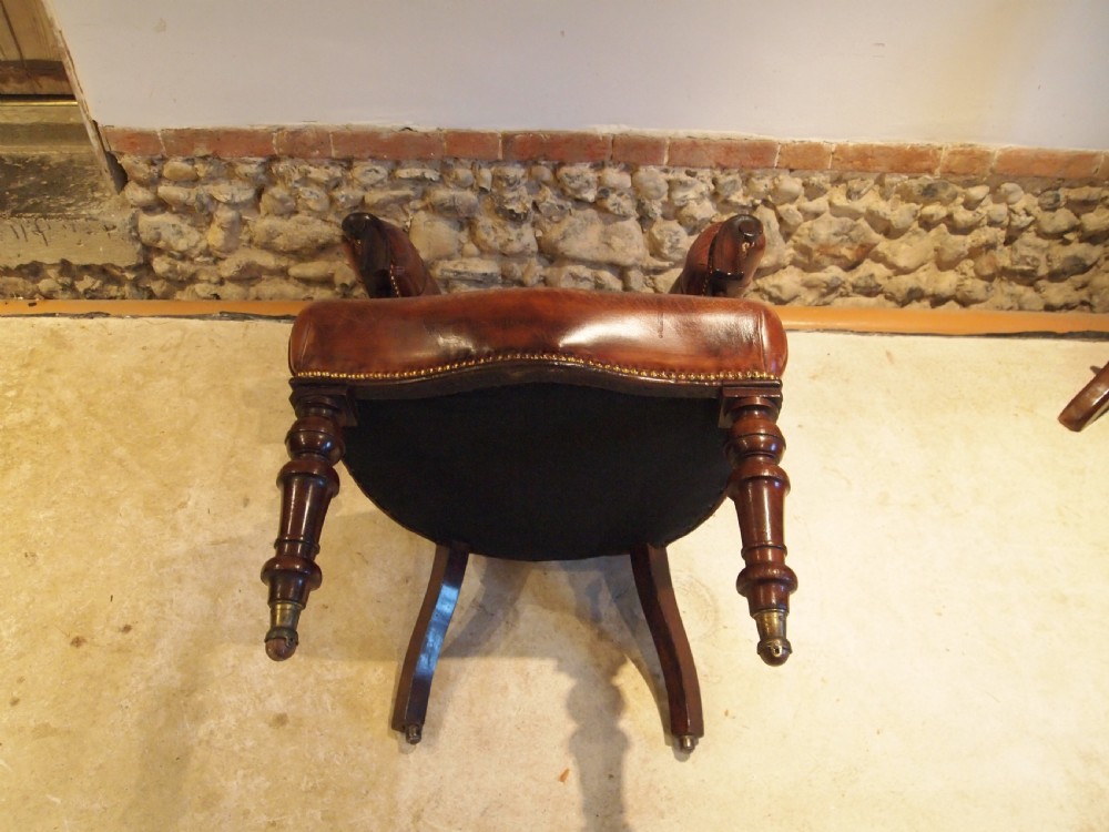 Chair stunning Chestnut leather Victorian Mahogany desk library c1850 View XIII
