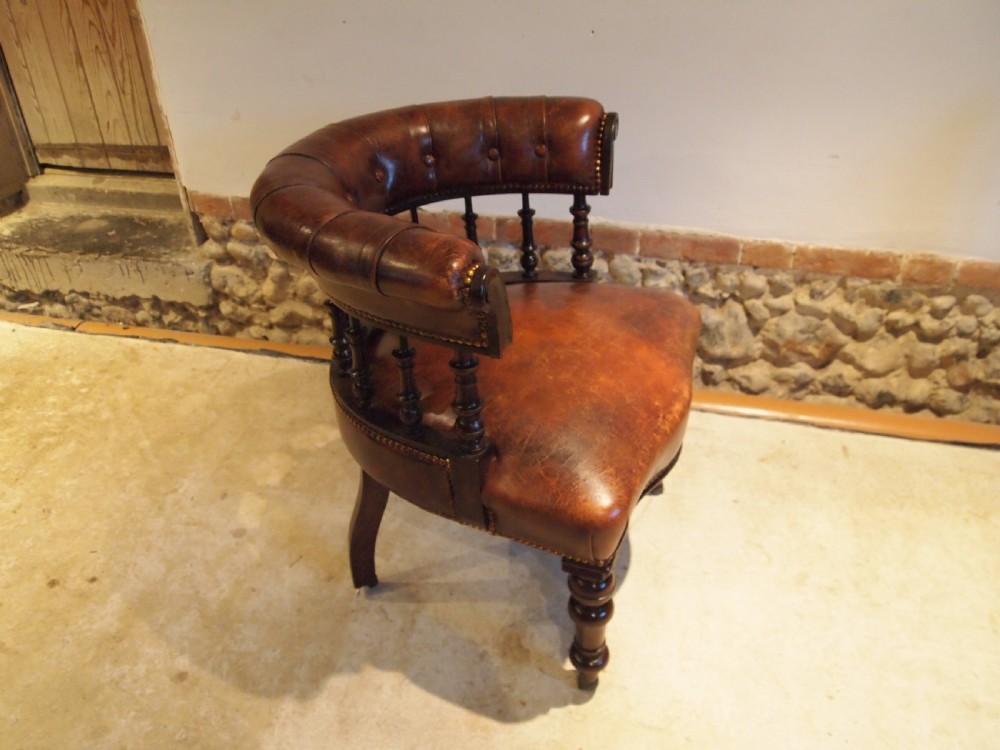Chair stunning Chestnut leather Victorian Mahogany desk library c1850 View XIV