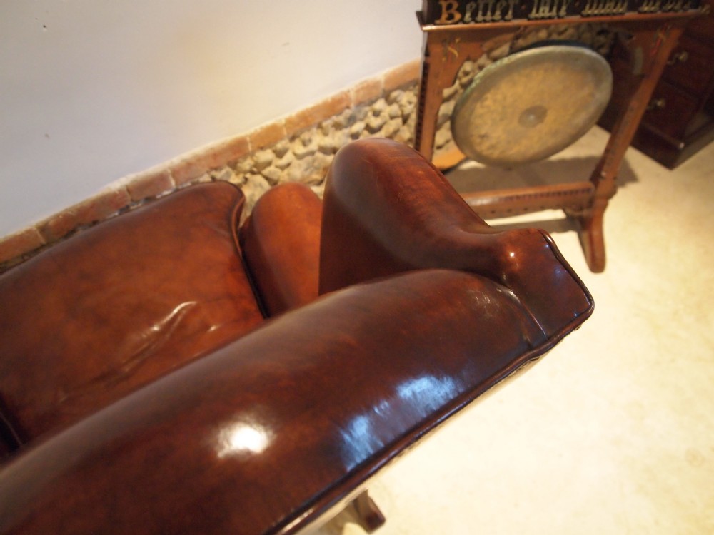 Chair stunning Chestnut leather Victorian Oak wing armchair c1880 View V