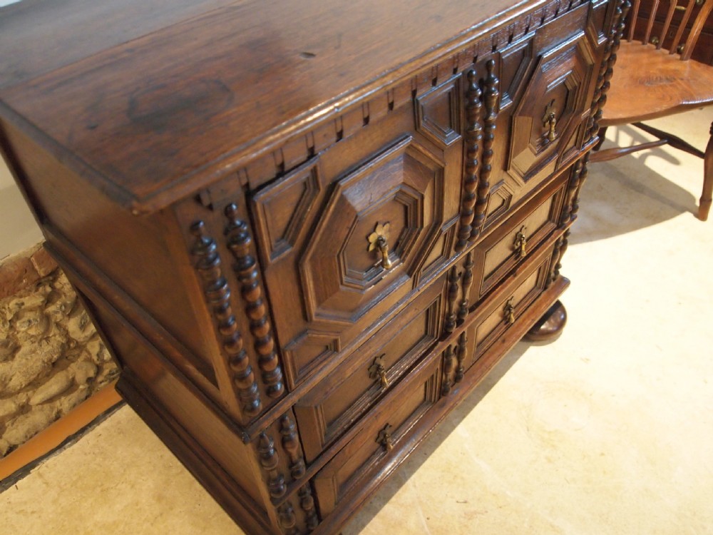 Chest of drawers rare small William and Mary Oak c1690 View XIX