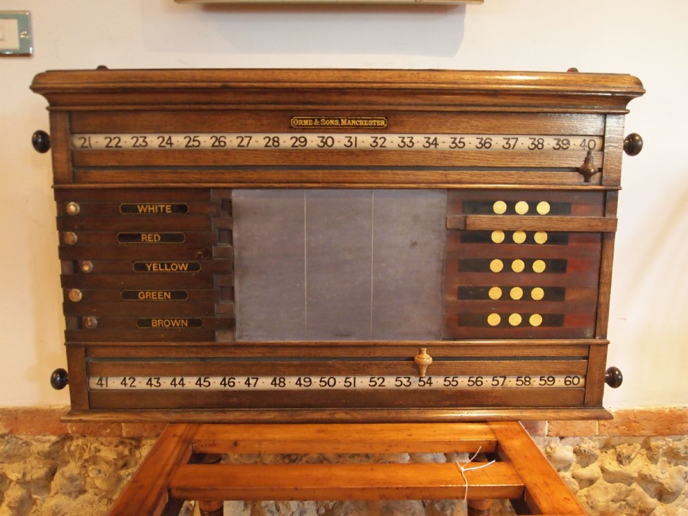 Snooker scoreboard Victorian Oak Orme and Sons Manchester c1890 View IV