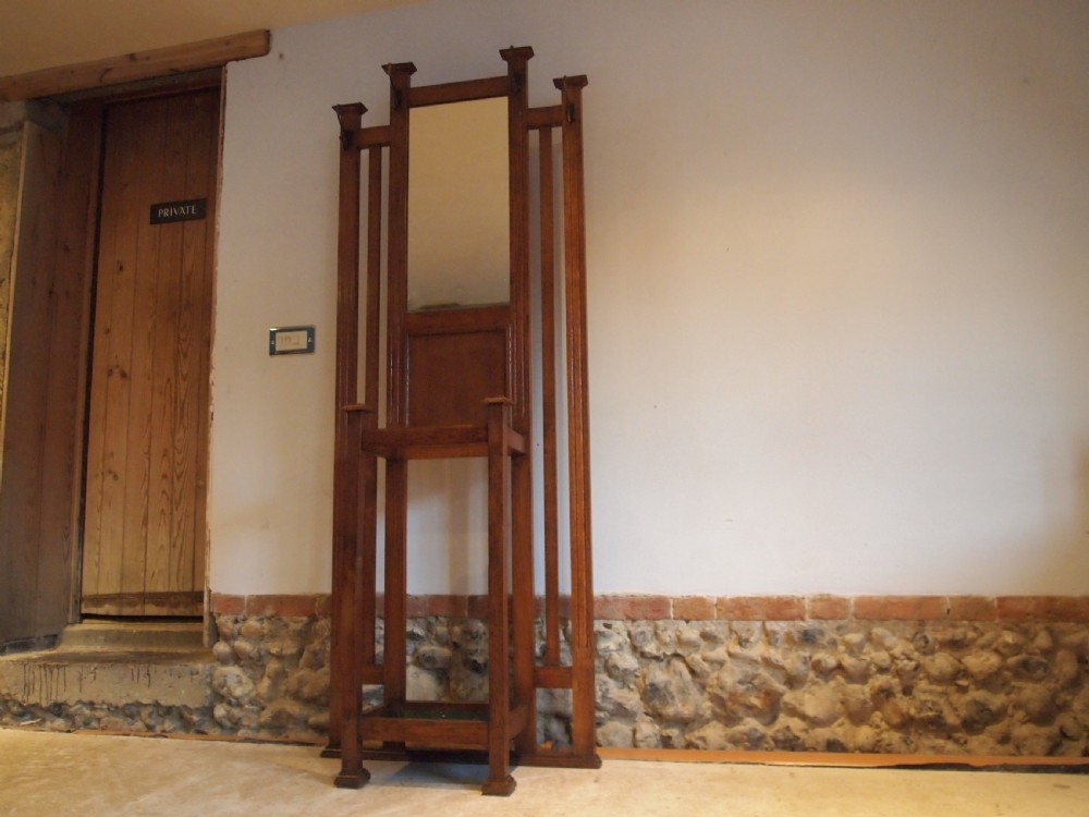 Coat hat or hall stand Arts and Crafts Oak c1900