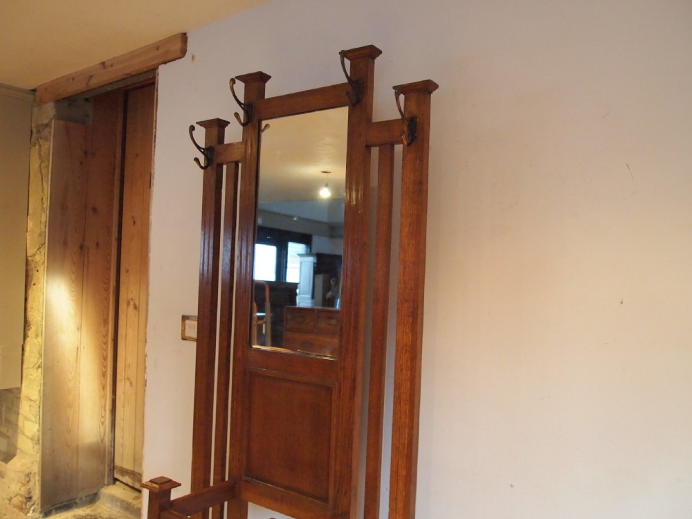 Coat hat or hall stand Arts and Crafts Oak c1900 View V