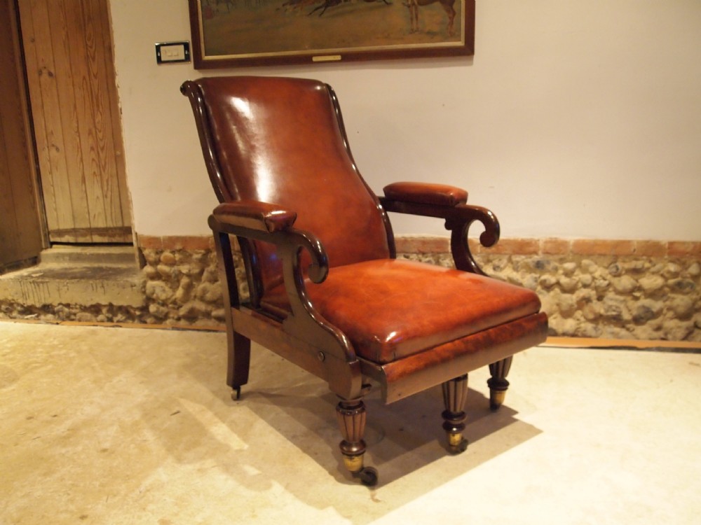 Chair fine rare Reclining William IV leather armchair c1835 View V