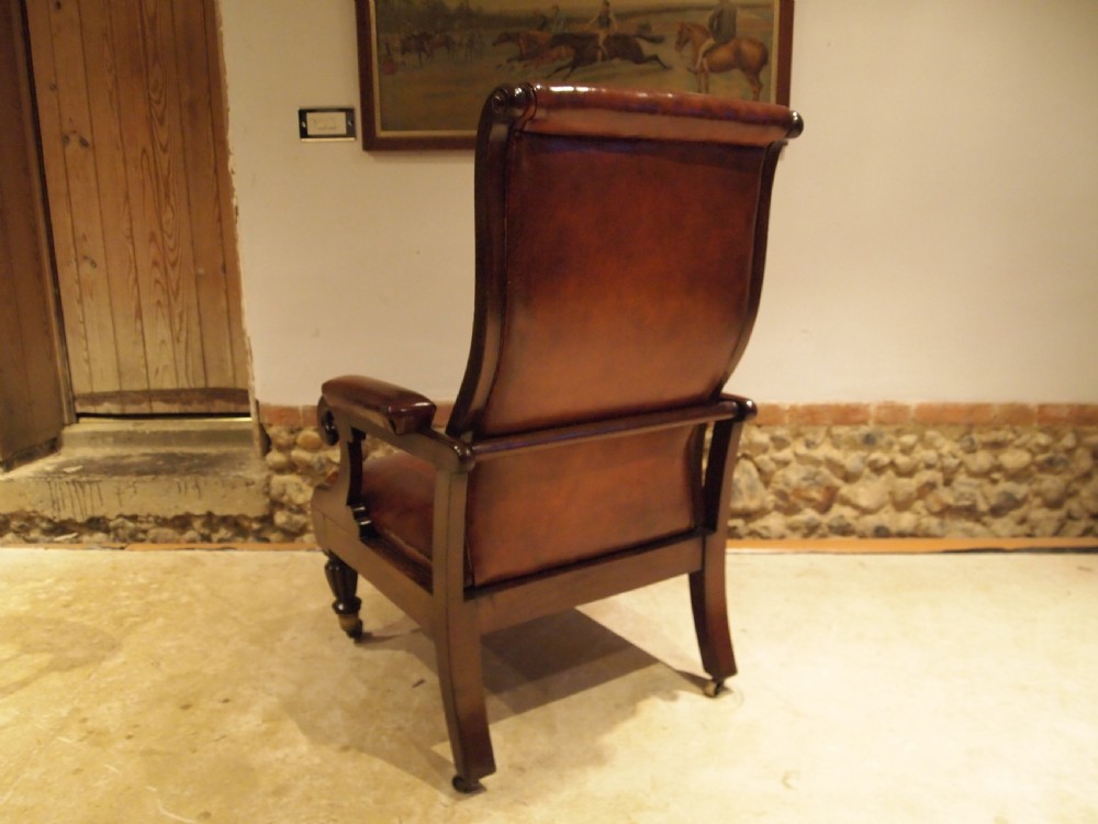 Chair fine rare Reclining William IV leather armchair c1835 View VII