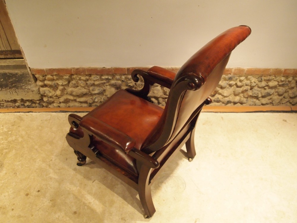 Chair fine rare Reclining William IV leather armchair c1835 View VIII