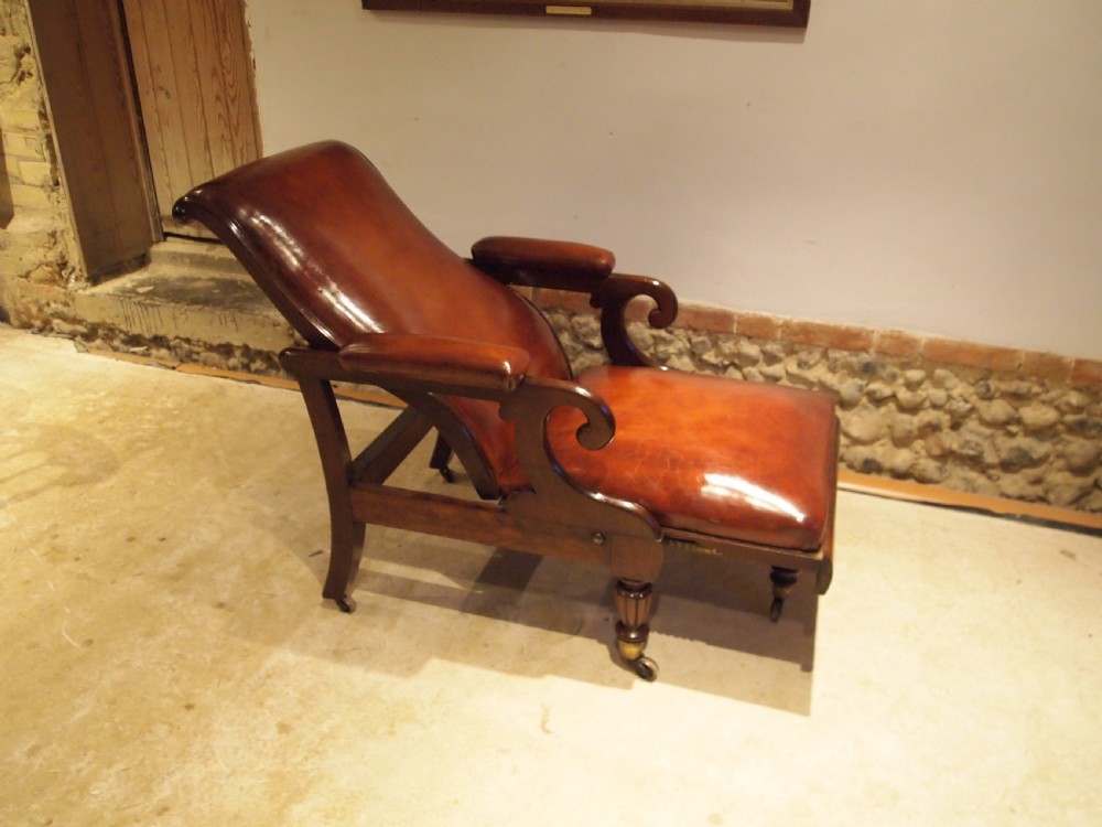 Chair fine rare Reclining William IV leather armchair c1835 View IX