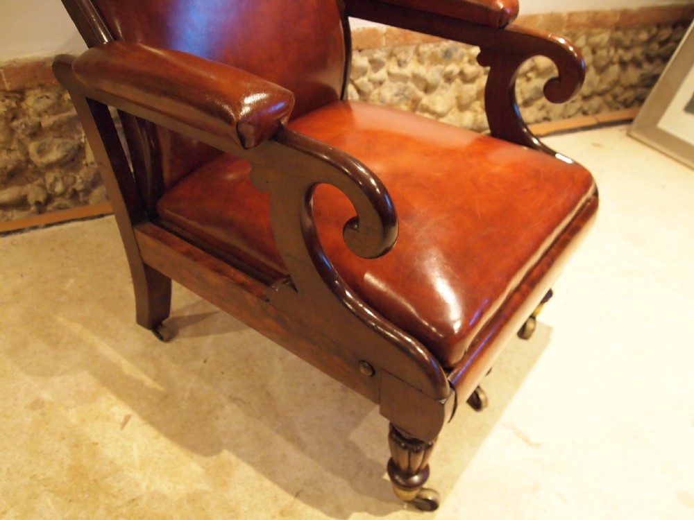 Chair fine rare Reclining William IV leather armchair c1835 View X