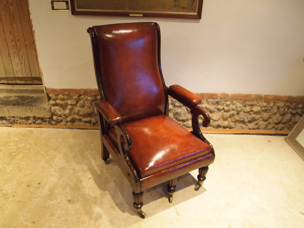 Chair fine rare Reclining William IV leather armchair c1835 View XI