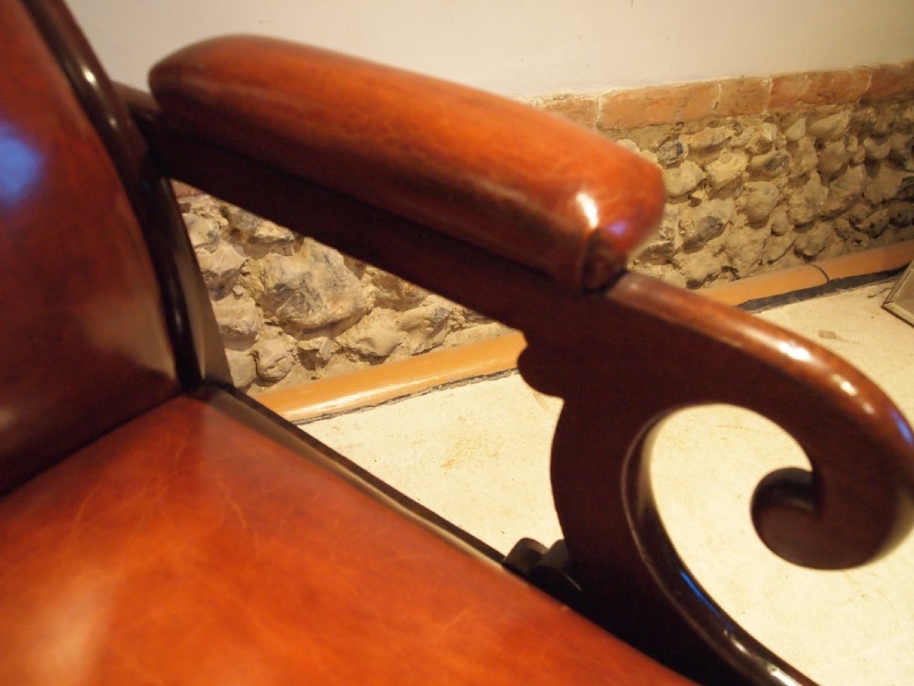 Chair fine rare Reclining William IV leather armchair c1835 View XIII